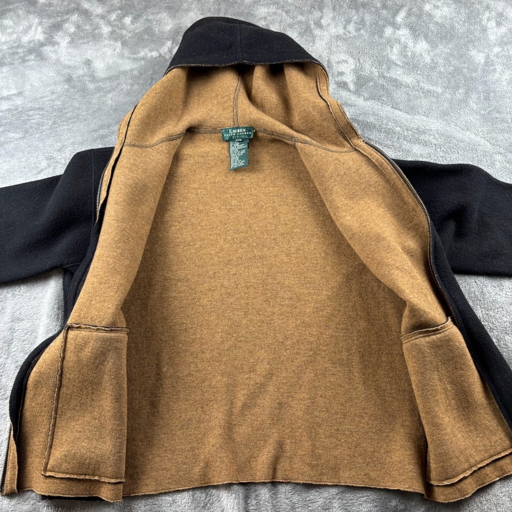 Lauren Ralph Lauren Jacket Womens Small Petite Black Wool Knit Hooded Full Zip - Picture 4 of 10